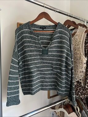 Blu pepper L loose fit dark Green v neck Striped Sweater